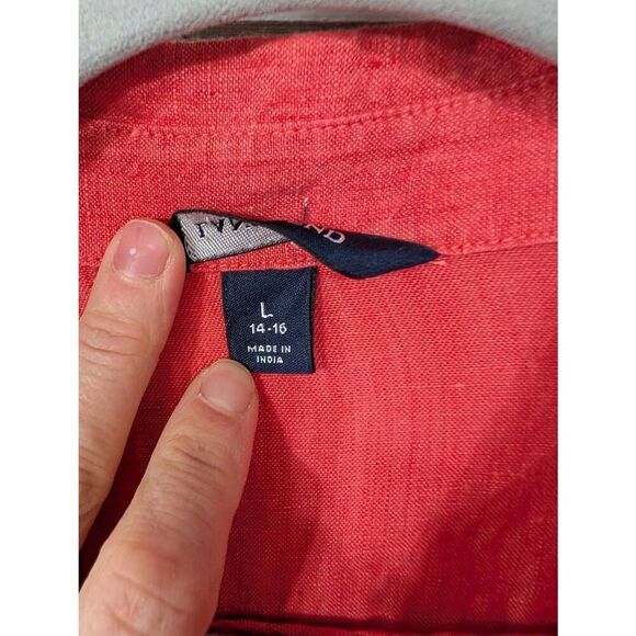 Lands' End Linen Button up Shirt women's Large 14-16 coral flowy beachy - Picture 4 of 7